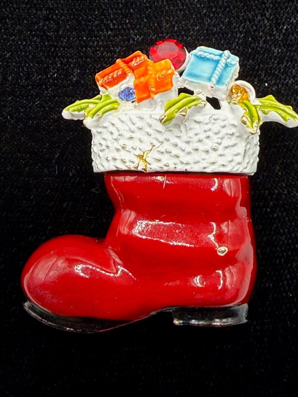 Vintage ART Santa Boot Brooch